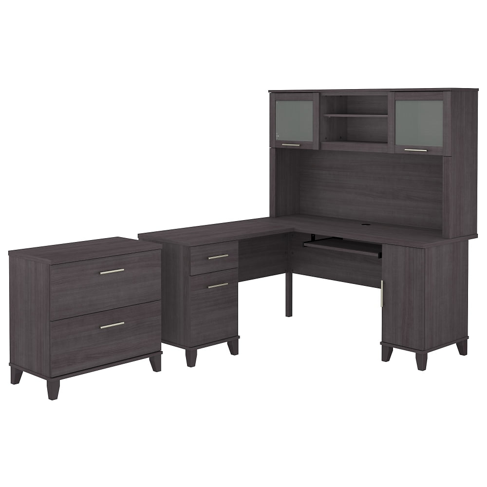 Bush Business Furniture Somerset 60inW L-Shaped Corner Desk With Hutch And Lateral File Cabinet, Storm Gray, Standard Delivery