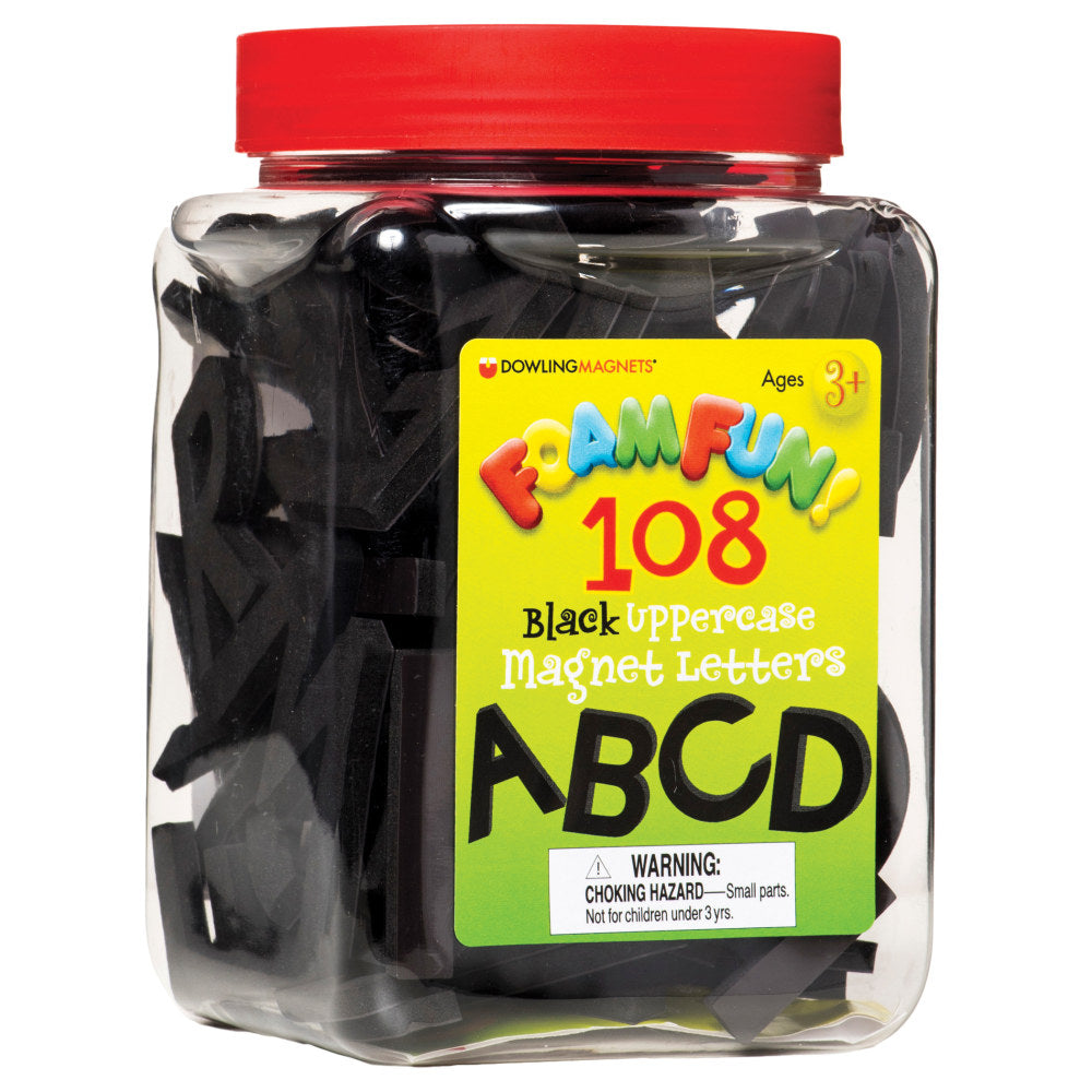 Dowling Magnets Foam Fun Uppercase Magnet Letters, Black, 7in x 5 1/2in, Pack Of 108 Letters