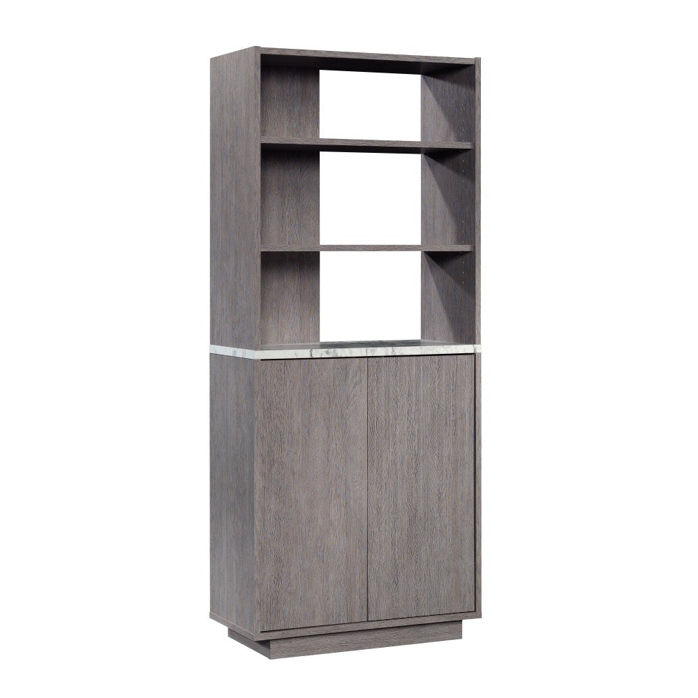 Sauder East Rock 72inH 5-Shelf Bookcase With Doors, Ashen Oak/Faux White Marble