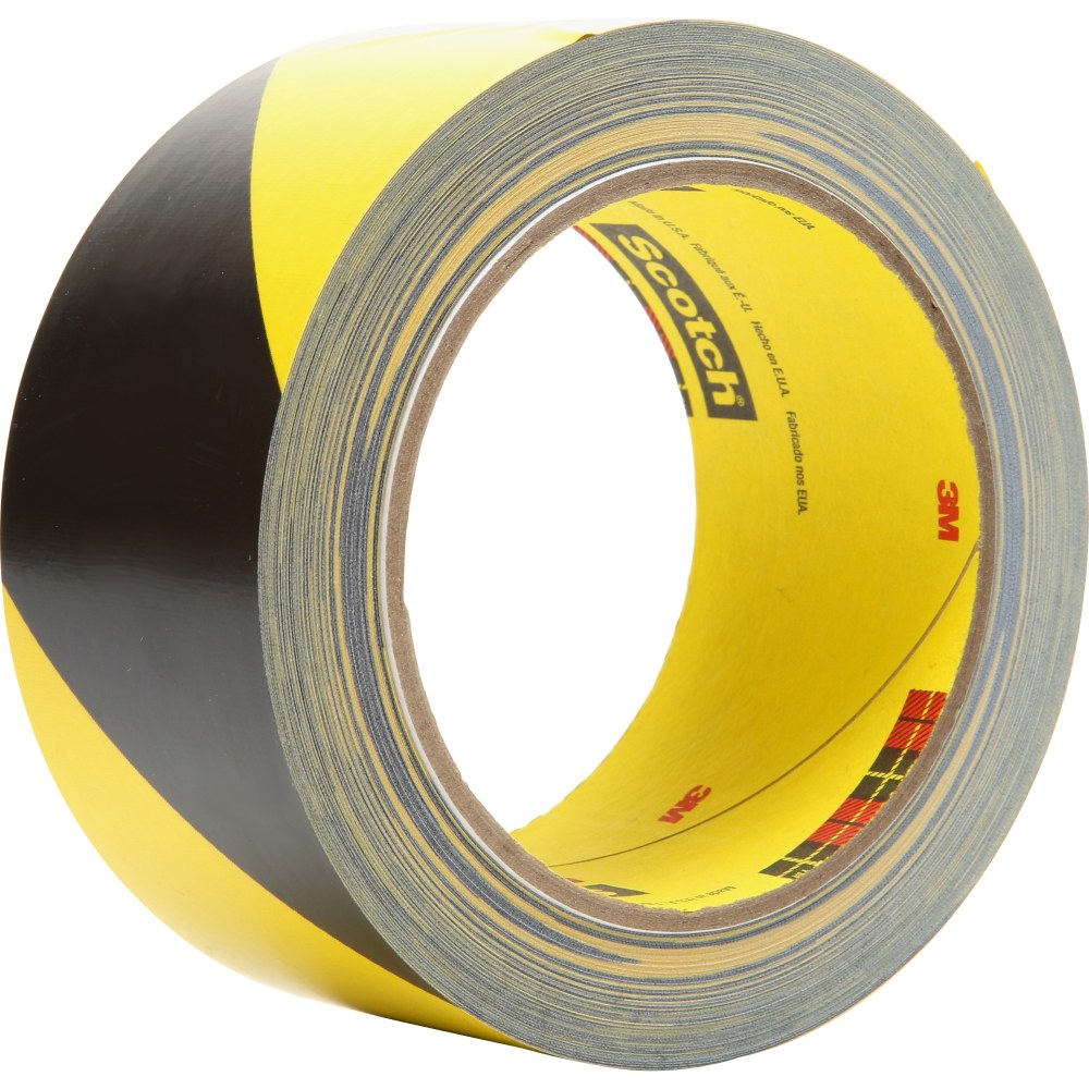 3M Diagonal Stripe Safety Tape - 36 yd Length x 2in Width - Vinyl - 5.40 mil - Rubber Resin Backing - 1 / Roll - Black, Yellow