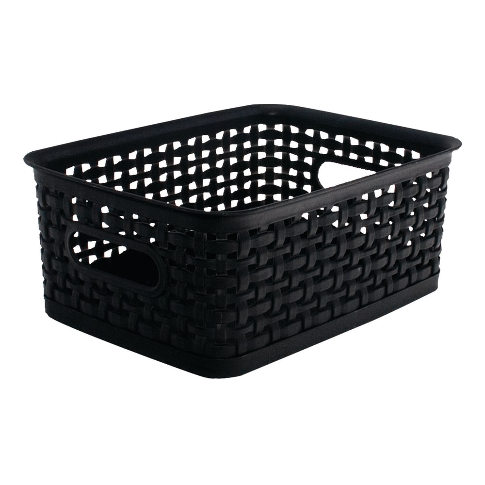 Realspace Plastic Weave Bin, Small Size, 4in x 7 1/2in x 10in, Black