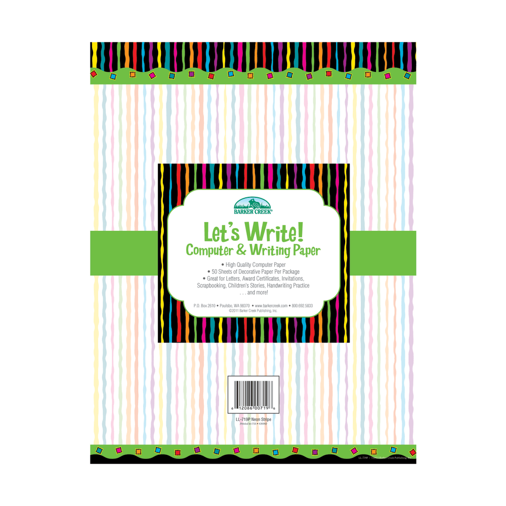 Barker Creek Computer Paper, 8 1/2in x 11in, Neon Stripe, Pack Of 50 Sheets