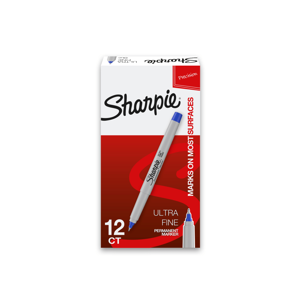 Sharpie Permanent Ultra-Fine Point Markers, Blue, Pack Of 12 Markers