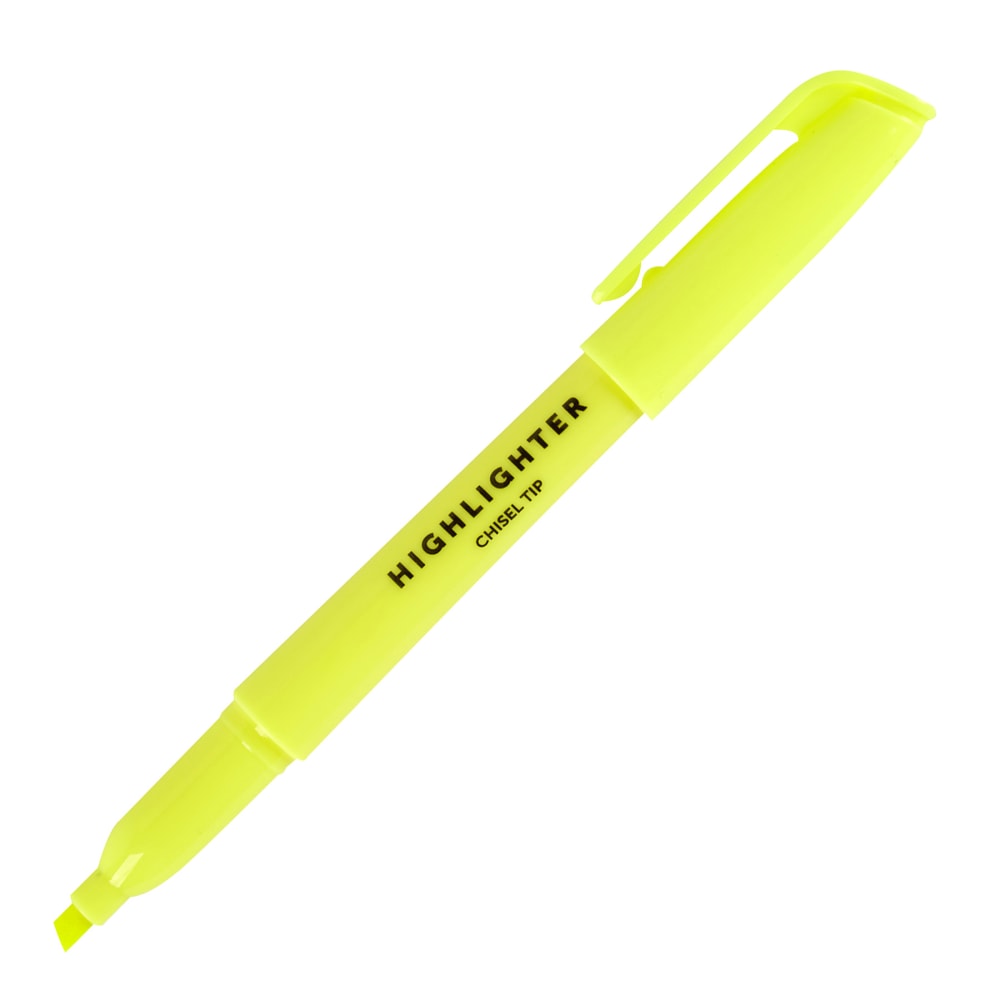 Office Depot Brand Pen-Style Highlighters, Chisel Point, 100% Recycled Plastic Barrel, Fluorescent Yellow, Pack Of 6