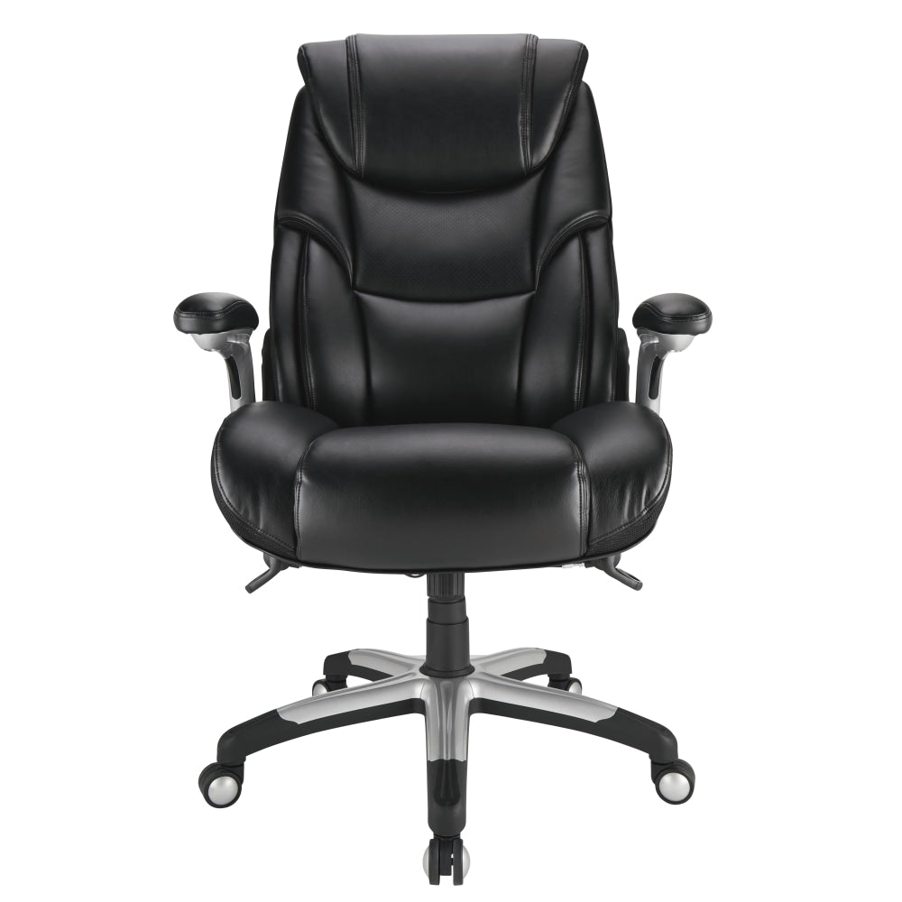 Realspace Torval Big & Tall Bonded Leather High-Back Computer Chair, Black/Silver, BIFMA Compliant