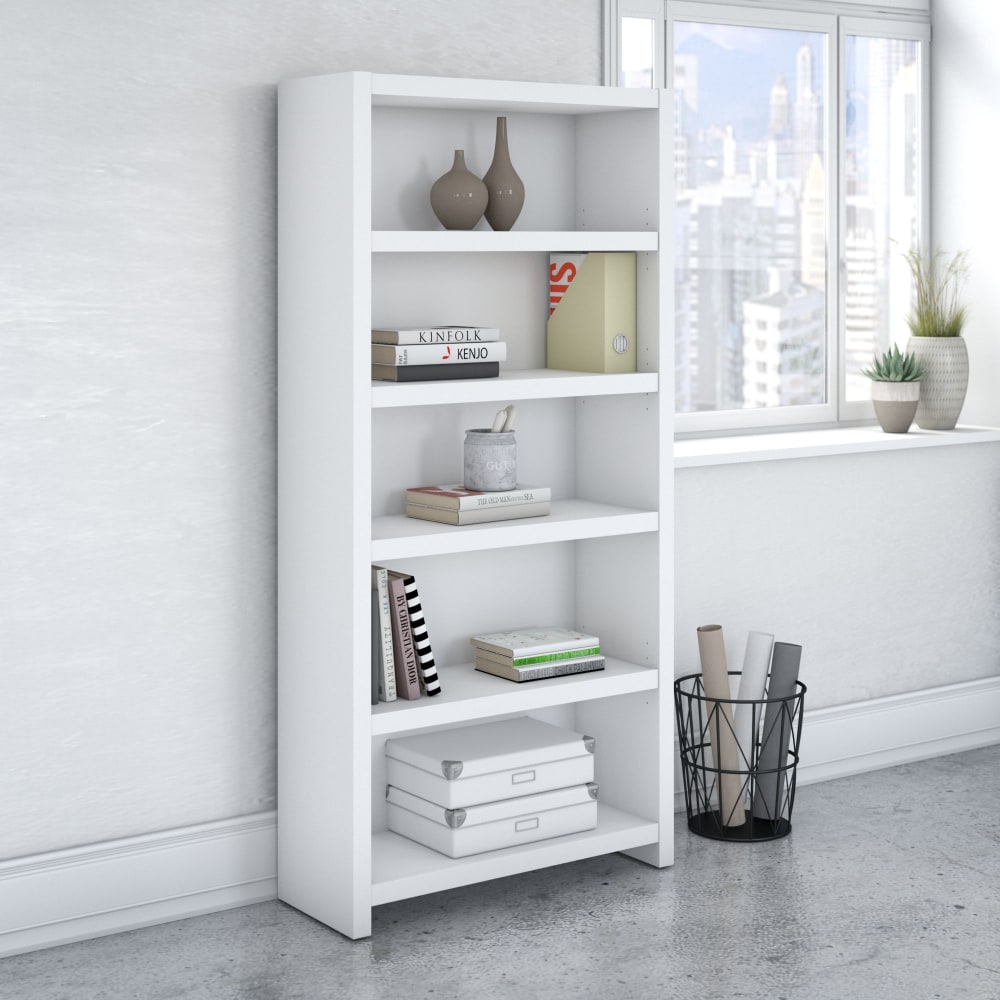 Bush Business Furniture Echo 66inH 5-Shelf Bookcase, Pure White, Standard Delivery