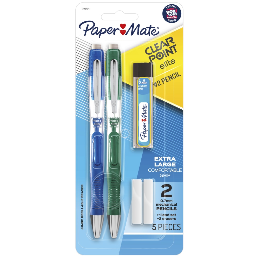 Paper Mate Clearpoint Elite Mechanical Pencil Starter Set, 0.7 mm, Assorted Barrel Colors, Pack Of 2