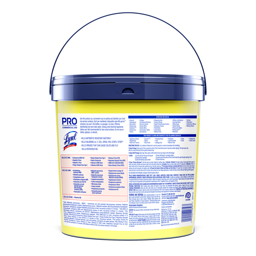 Lysol Disinfecting Wipe Bucket w/Wipes - Lemon & Lime Blossom Scent - 8in Length x 6in Width - 800 Each - White