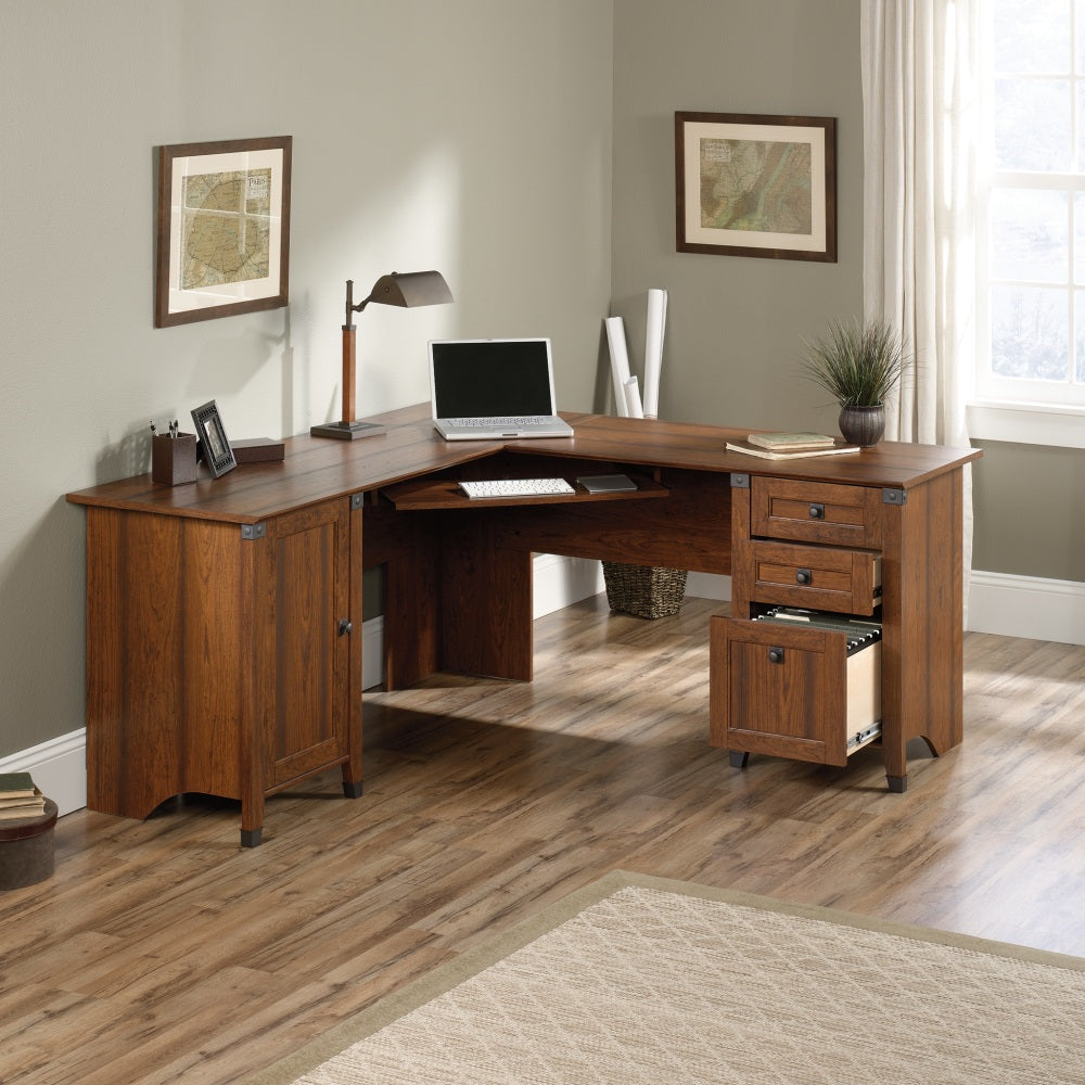 Sauder Carson Forge 67inW "L"-Shaped Corner Desk, Washington Cherry