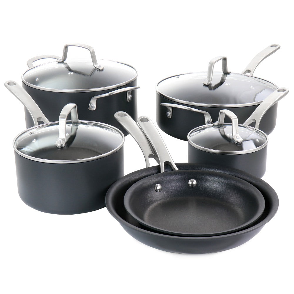 Martha Stewart Non-Stick Hard Aluminum Cookware Set, Matte Black, Set Of 10