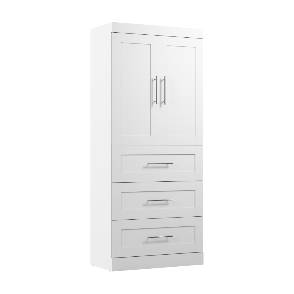 Bestar Pur 36inW Wardrobe With 3 Drawers, White