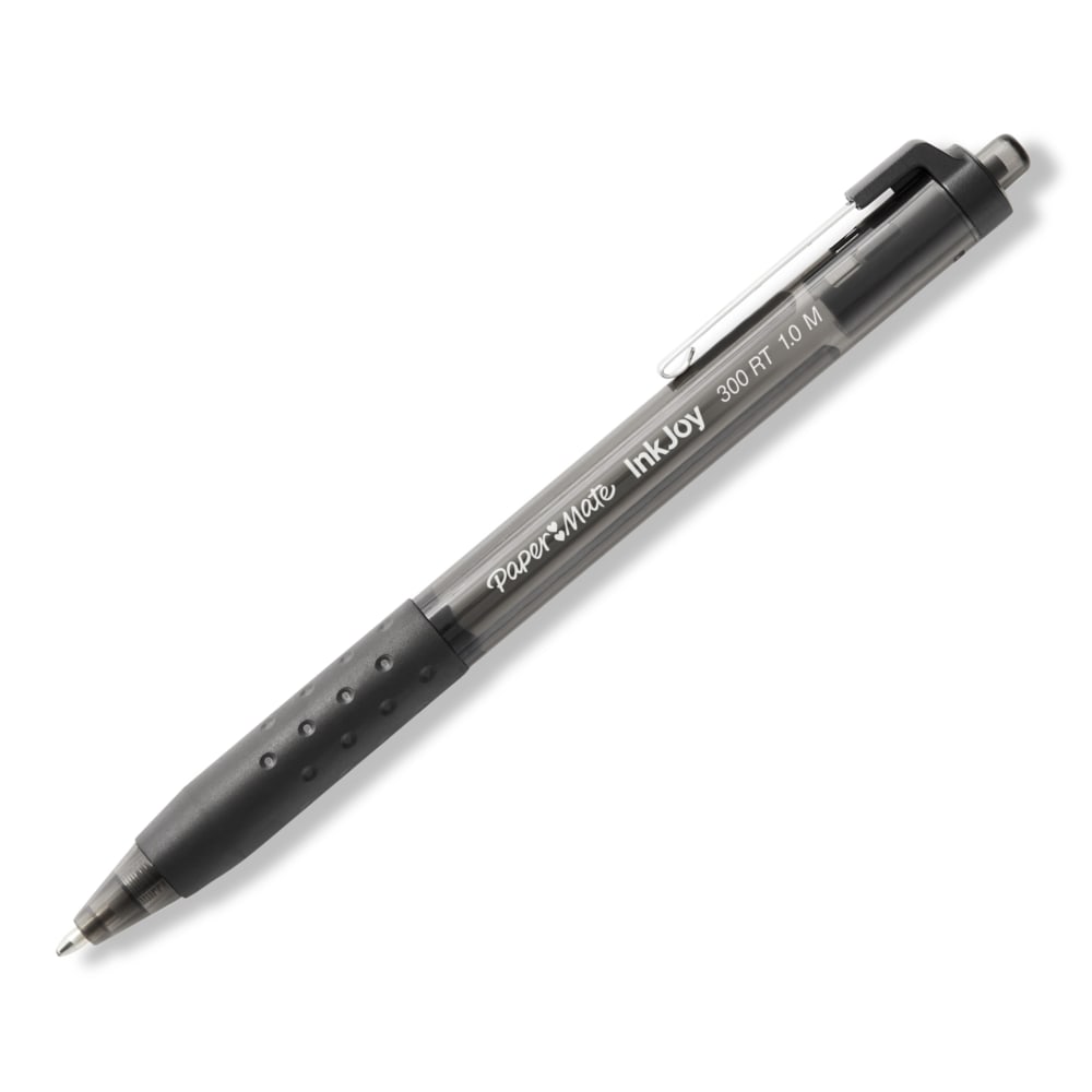 Paper Mate InkJoy 300 RT Retractable Pens, Medium Point, 1.0 mm, Clear Barrel, Black Ink, Pack Of 36