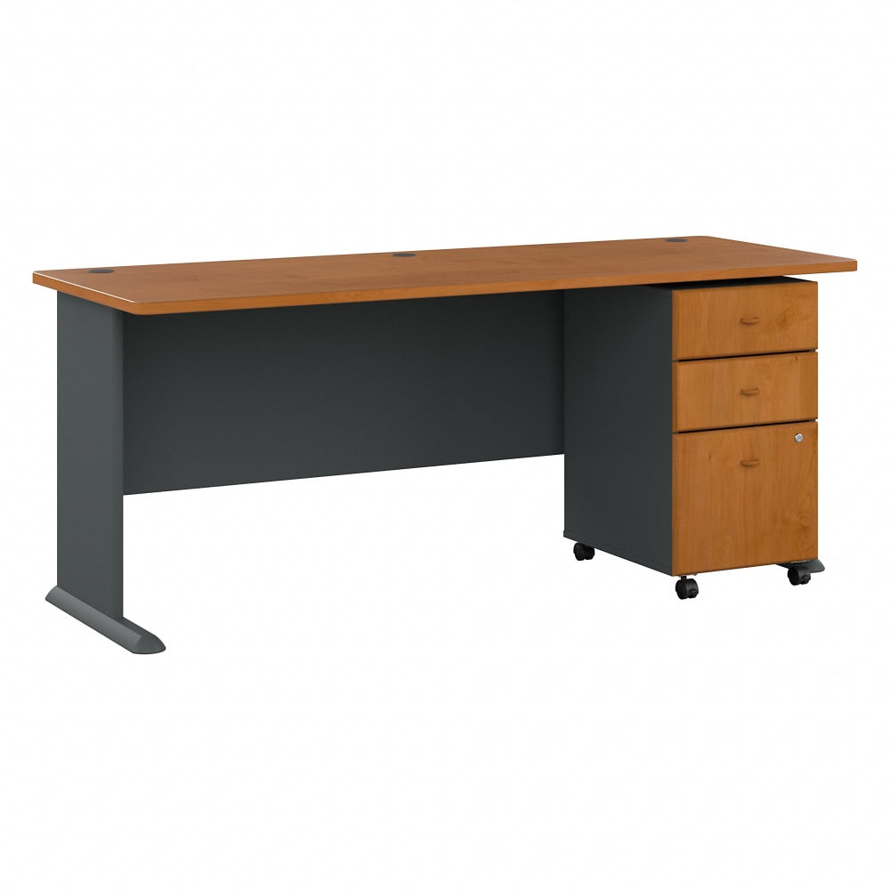 Bush Business Furniture Office Advantage 72inW Computer Desk With Mobile File Cabinet, Natural Cherry/Slate, Standard Delivery