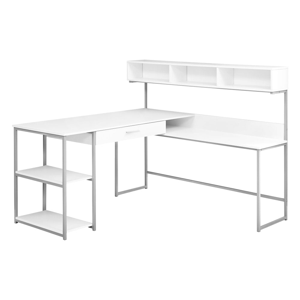 Monarch Specialties 59inW Corner Desk Workstation, White/Silver