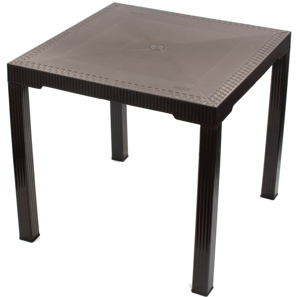 Inval Square Plastic Outdoor Patio Dining Table, 29-3/8in x 31-1/2in, Espresso/Rattan