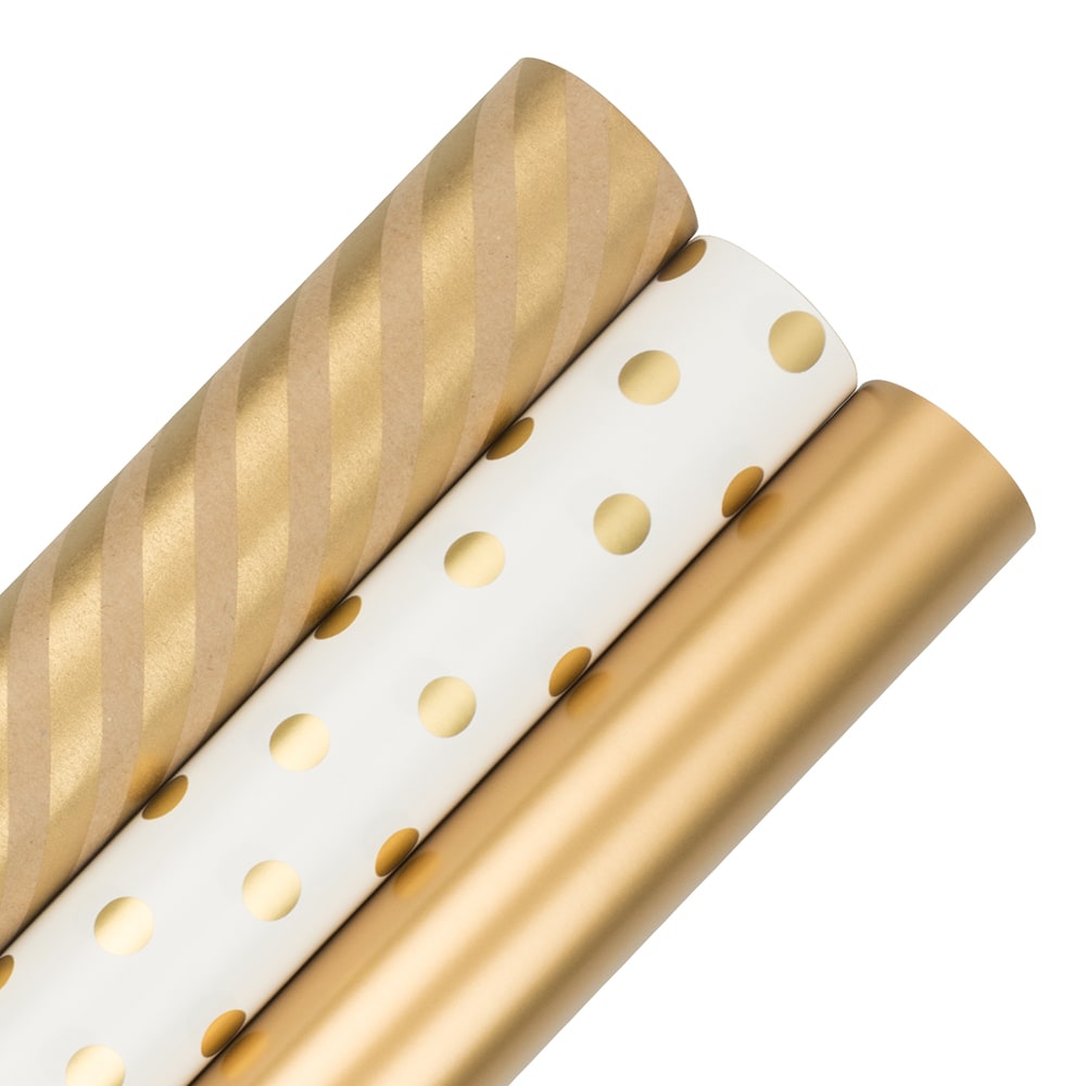 JAM Paper Wrapping Paper, Gold Assortment, 25 Sq Ft, Pack of 3 Rolls