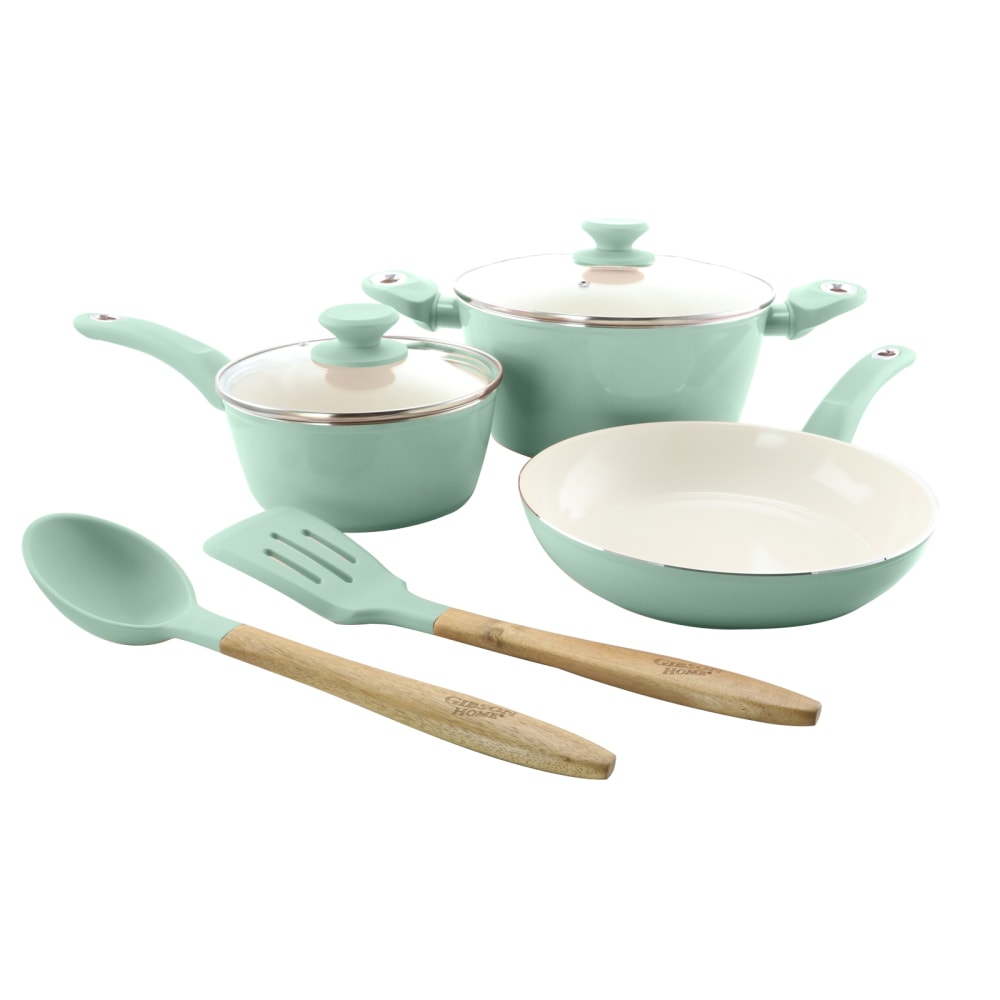 Gibson Home 7-Piece Plaza Cafe Cookware Set, Sky Blue