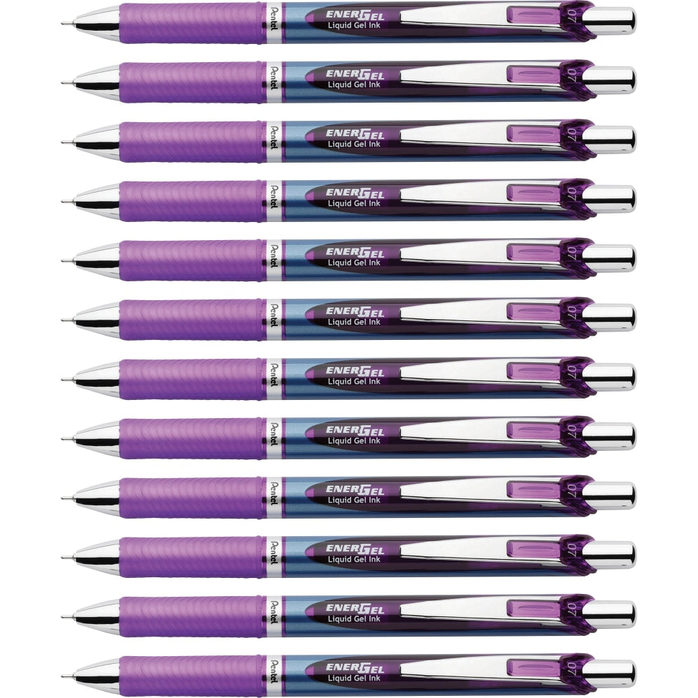 Pentel EnerGel RTX Liquid Gel Pens, Pack Of 12, Medium Point, 0.7 mm, Blue Barrel, Violet Ink