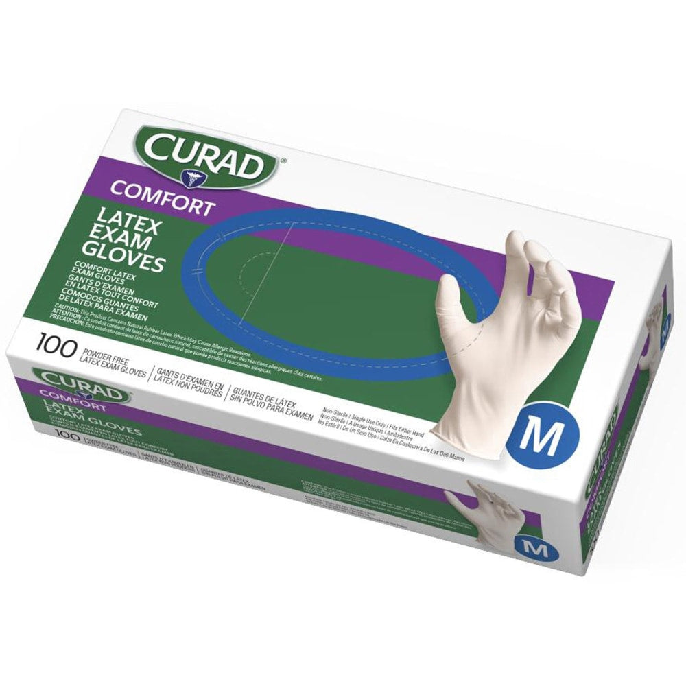 Curad Powder-Free Latex Exam Gloves, Medium, Box Of 100 Gloves