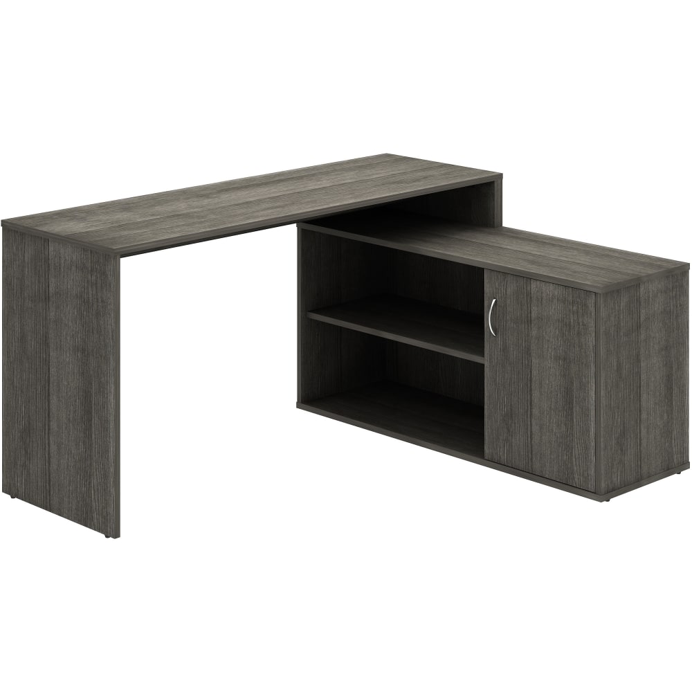 LYS L-Shape Workstation with Cabinet - For - Table TopLaminated L-shaped Top - 200 lb Capacity - 29.50in Height x 60in Width x 47.25in Depth - Assembly Required - Weathered Charcoal - Particleboard - 1 Each