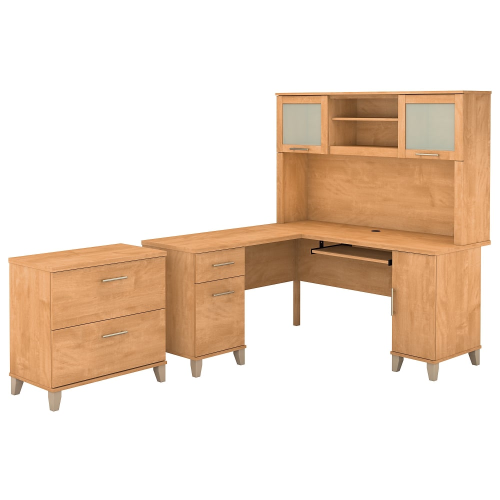 Bush Furniture Somerset L Shaped Desk With Hutch And Lateral File Cabinet, 60inW, Maple Cross, Standard Delivery