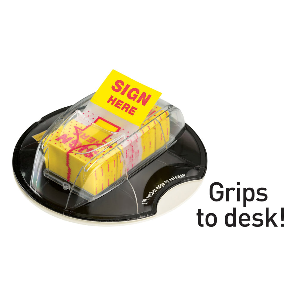 Post-it Message Flags in Desk Grip Dispenser, "Sign Here", 1in x 1 -11/16in, Yellow, 200 Flags