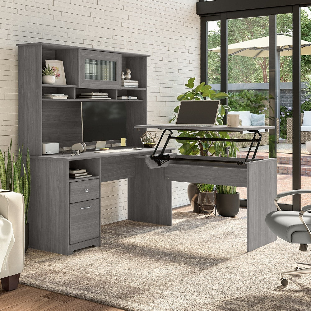 Bush Furniture Cabot 60inW 3-Position Sit-To-Stand Height-Adjustable L-Shaped Desk With Hutch, Modern Gray, Standard Delivery