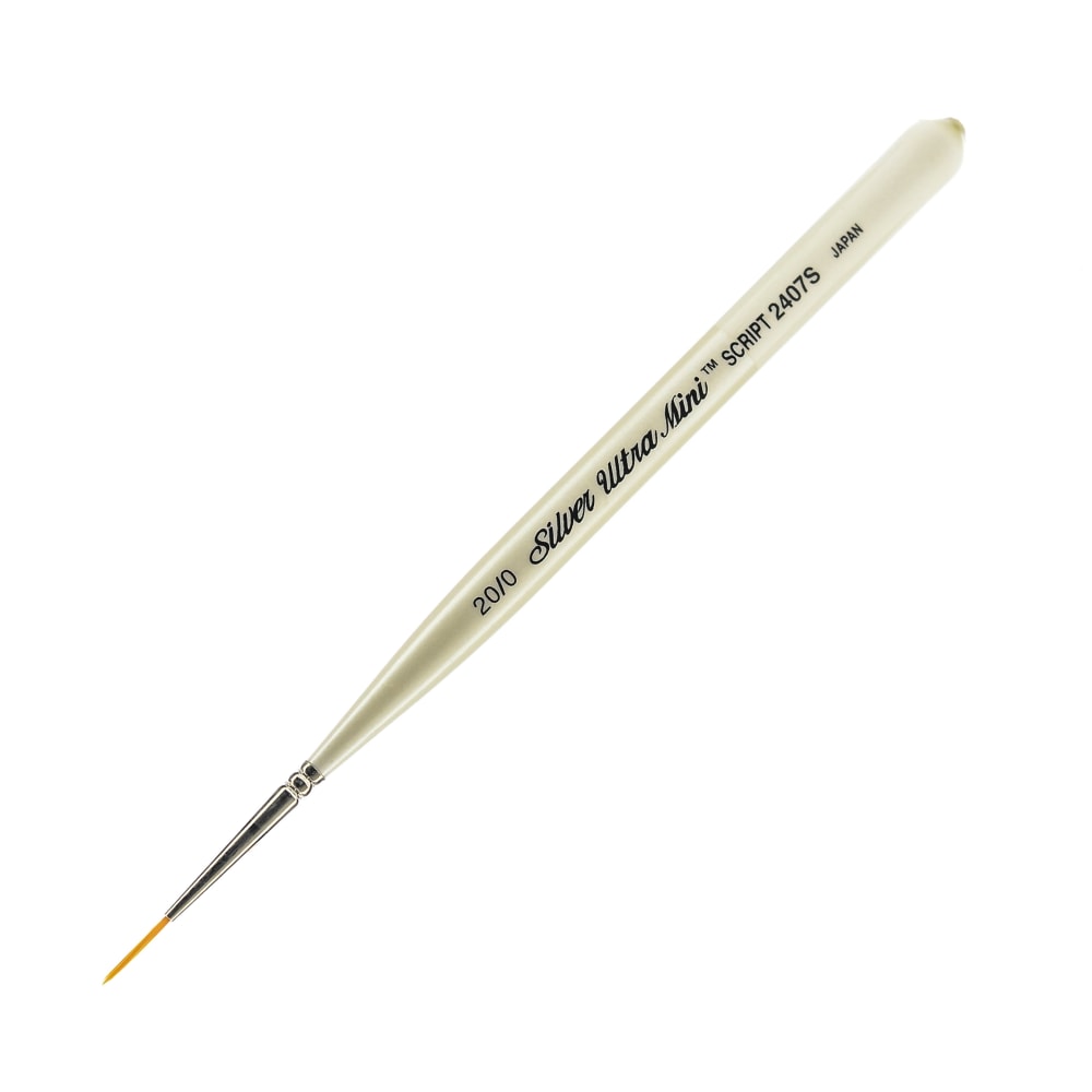 Silver Brush Ultra Mini Series Paint Brush, Size 20, Taklon Filament, Flat Brisstle, Pearl White