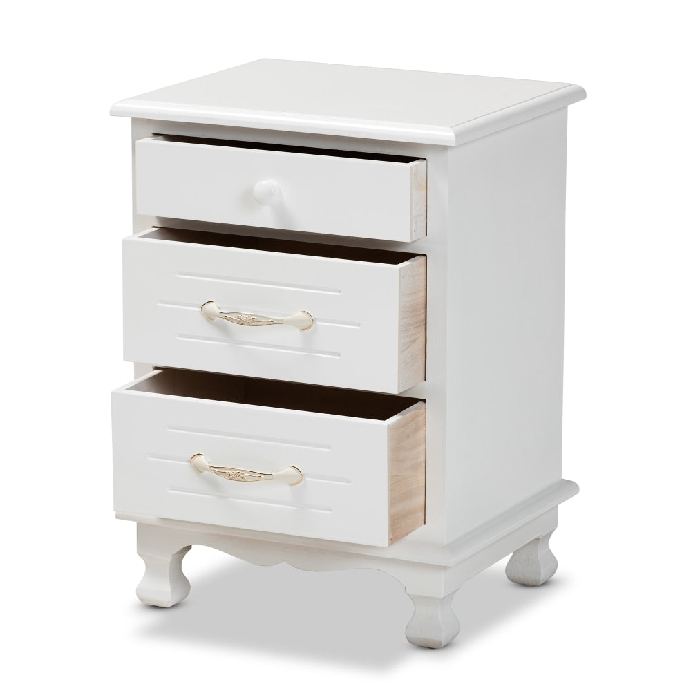 Baxton Studio Layton 3-Drawer Nightstand, 19-3/4inH x 14-1/4inW x 11-13/16inD, White