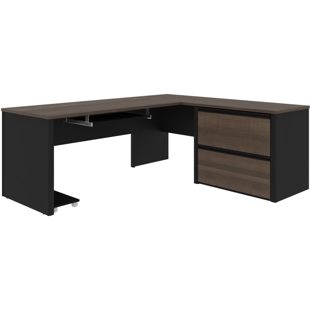 Bestar Connexion 72inW L-Shaped Corner Desk With Lateral File Cabinet, Antigua/Black