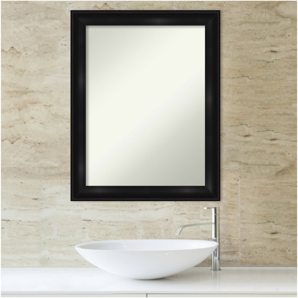 Amanti Art Narrow Non-Beveled Rectangle Framed Bathroom Wall Mirror, 28in x 22in, Grand Black