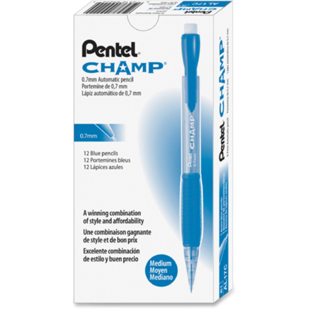 Pentel Champ Mechanical Pencils, #2 Lead, Medium Point, 0.7 mm, Blue Barrel, Pack Of 12