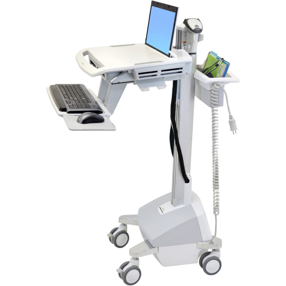 Ergotron StyleView EMR Laptop Cart, LiFe Powered - 20 lb Capacity - 4 Casters - Aluminum, Plastic, Zinc Plated Steel - 18.3in Width x 50.5in Height - White, Gray, Polished Aluminum