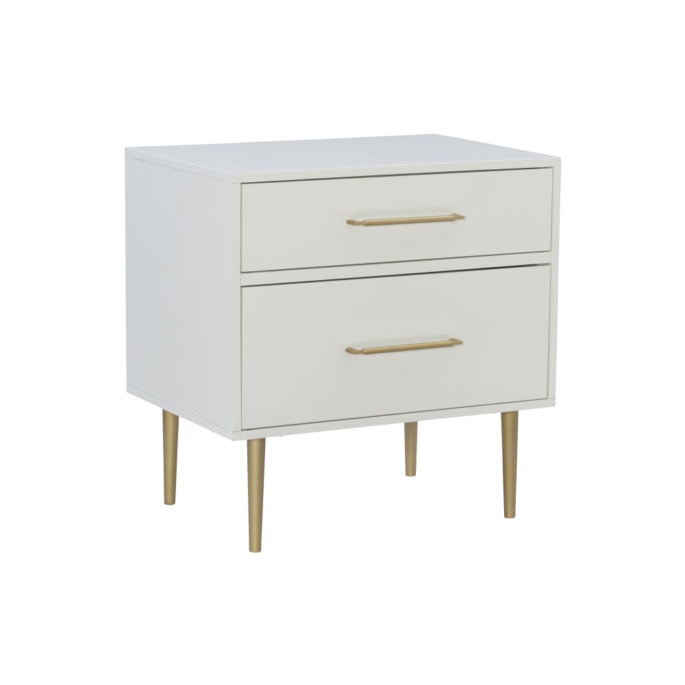 Linon Paxton 2-Drawer Nightstand, 25-3/4inH x 25-1/4inW x 18inD, White/Gold