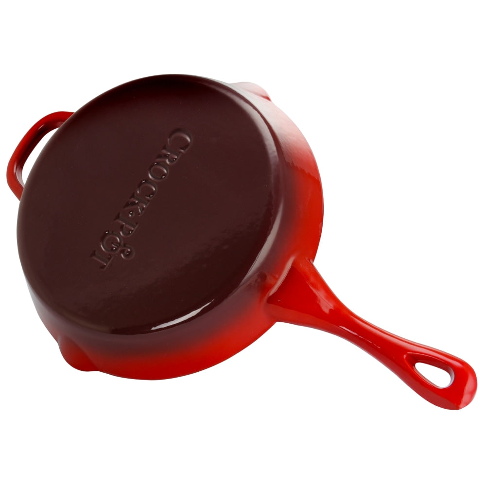 Crock-Pot Artisan Round Enameled Cast Iron Skillet, 10in, Scarlet Red