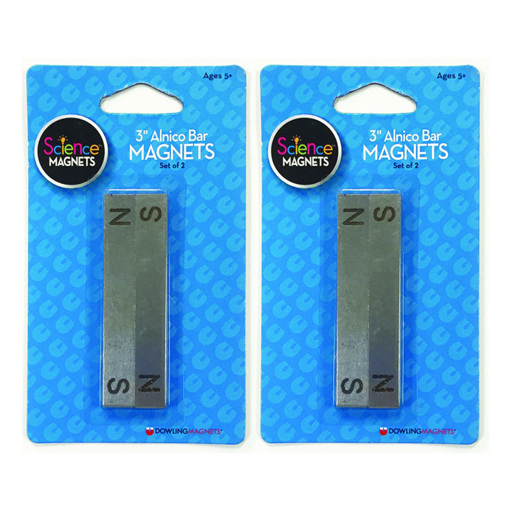 Dowling Magnets Alnico Bar Magnets, 3in, Silver, Grade 3 to 12, 2 Magnets Per Pack, Set Of 2 Packs