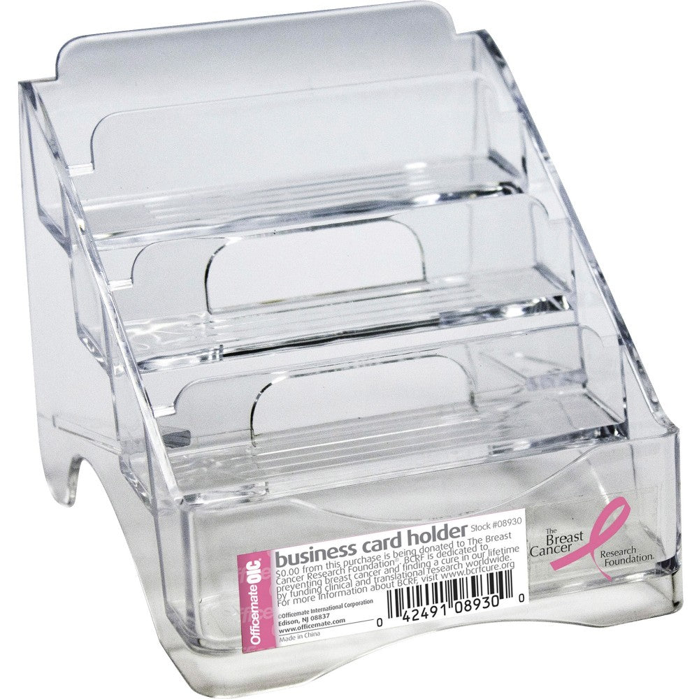 Officemate Breast Cancer Awareness 4 Tier Business Card Holder, Clear