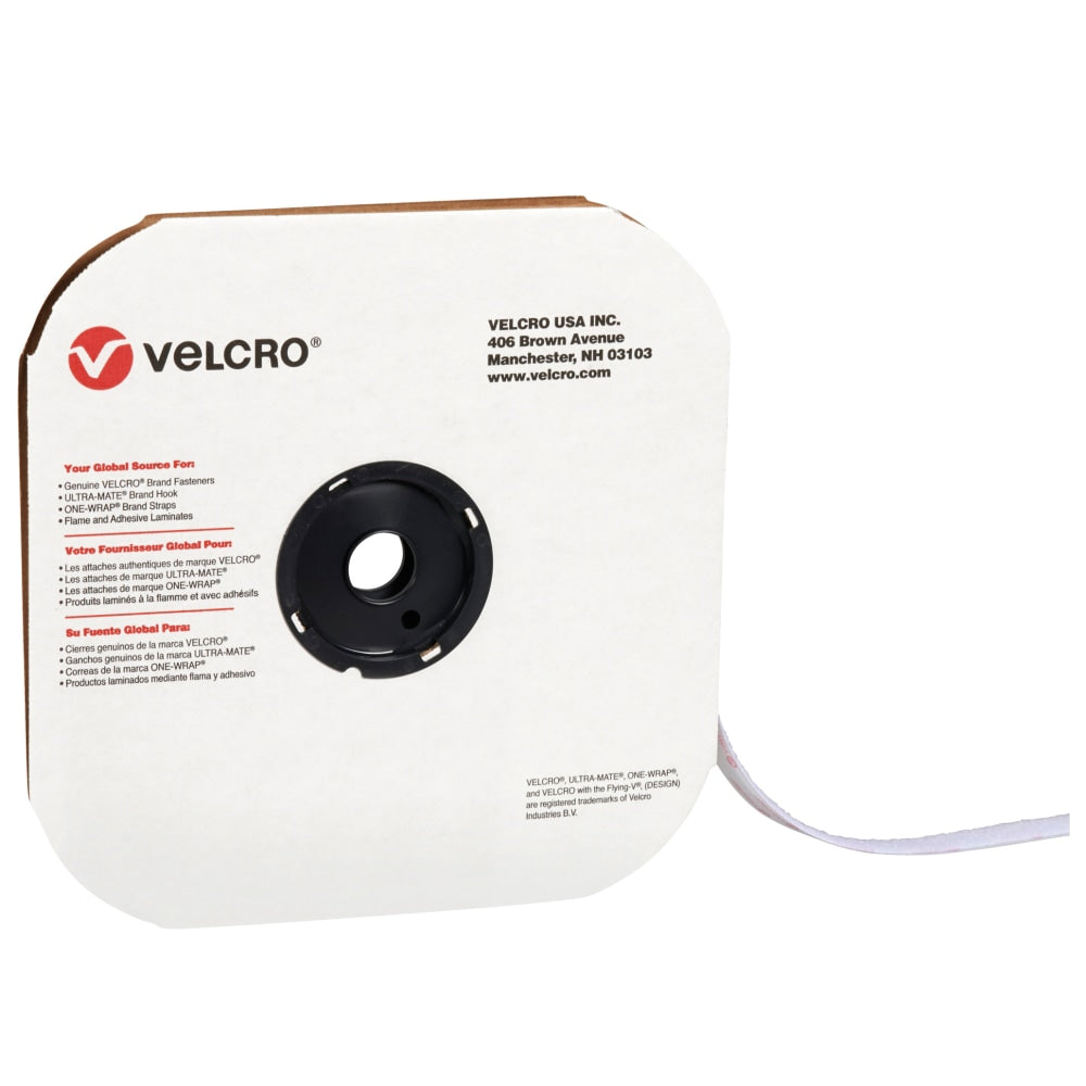 VELCRO Brand Loop Tape, Strips, 1/2in x 75ft, White