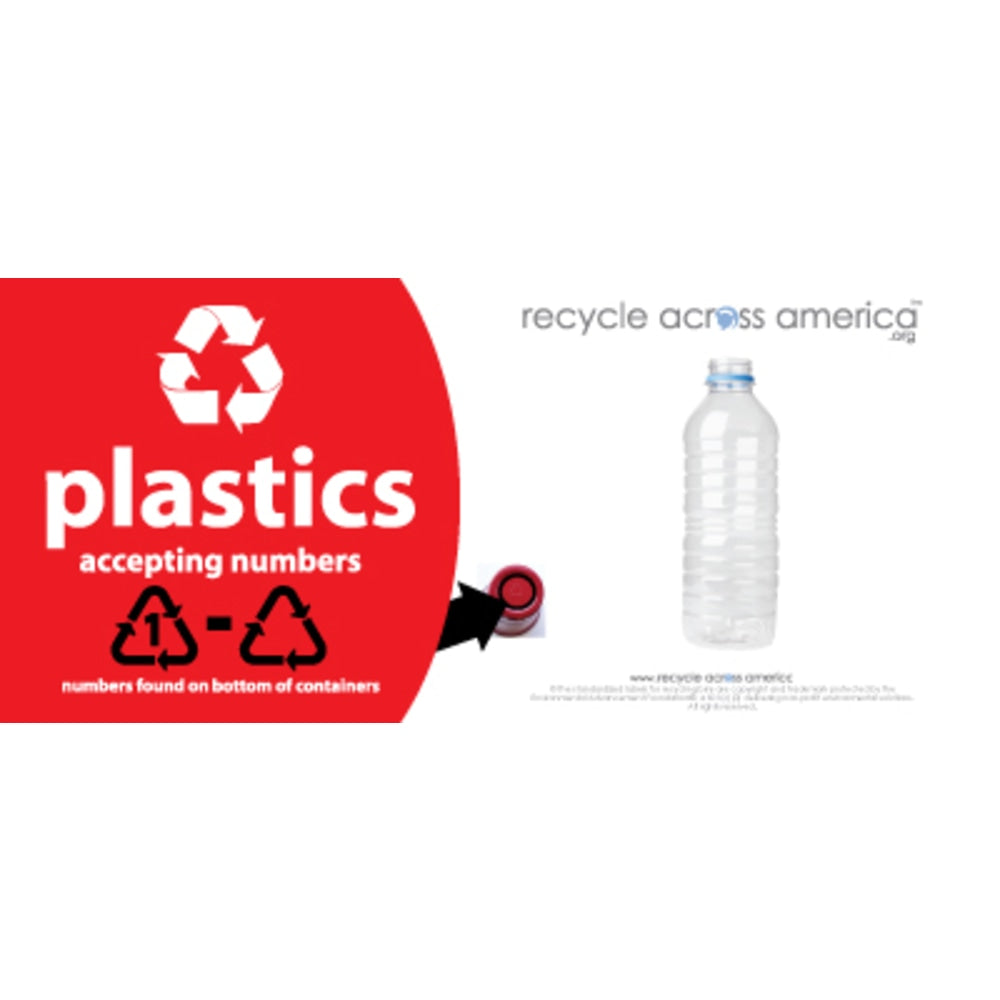 Recycle Across America Plastics With Number Standardized Recycling Label, PLASS#-0409, 4in x 9in, Red