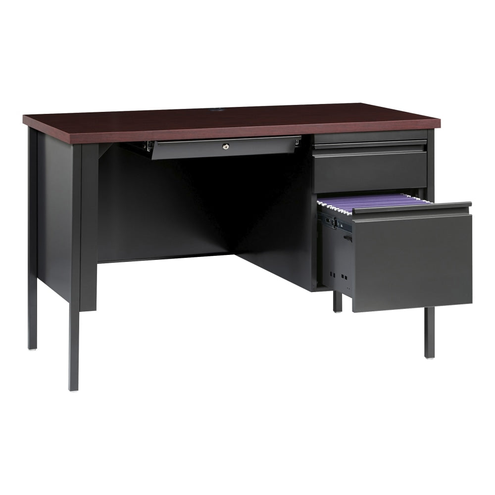 Lorell Fortress Steel Right-Pedestal Teachers Computer Desk, Charcoal/Mahogany