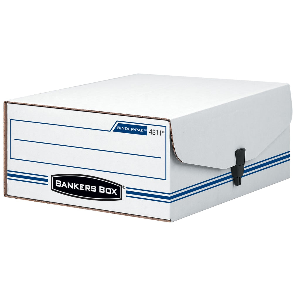 Bankers Box Liberty Binder Pak Storage Box, 4 3/4in x 9 3/4in x 11 7/8in, 35% Recycled, White/Blue