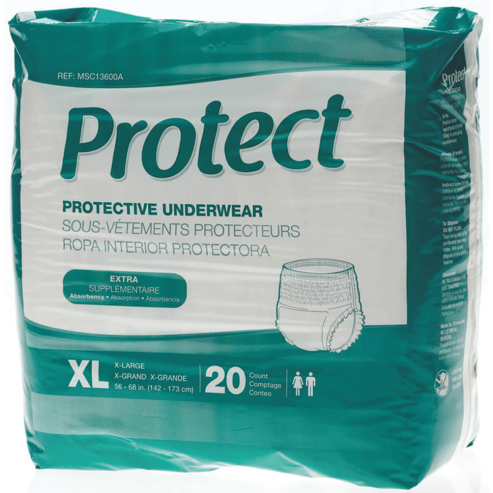 Protect Extra Protection Protective Underwear, X-Large, 56 - 68in, White, 20 Per Bag, Case Of 4 Bags