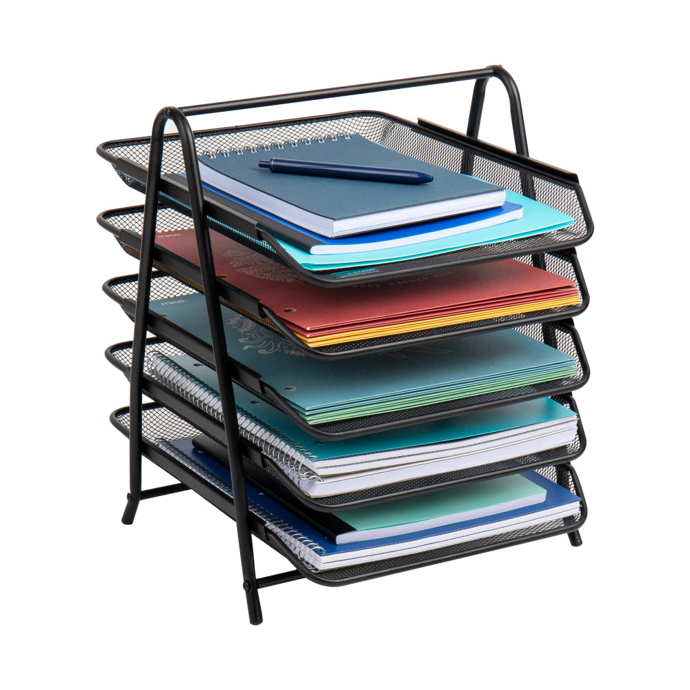 Mind Reader Network Collection 5-Tier Paper Tray File Storage, 14-1/2in H x 14in W x 11-3/4in D, Black