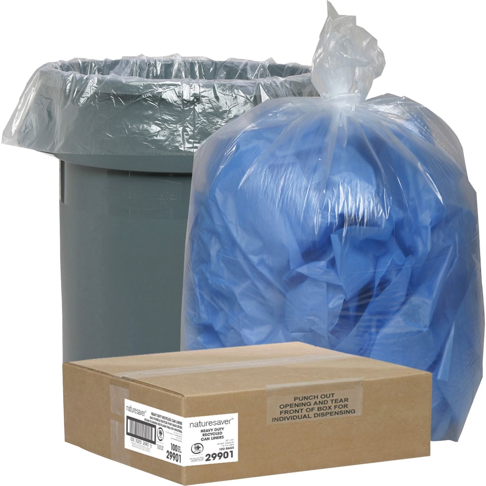 Nature Saver Trash Can Liners, 45 Gallons, 30% Recycled, Clear, Box Of 100