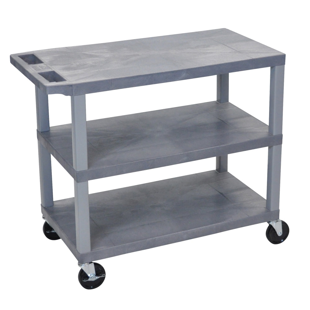 Luxor E-Series Plastic Cart, 3-Shelves, 36 1/4inH x 35 1/4inW x 18inD, Gray