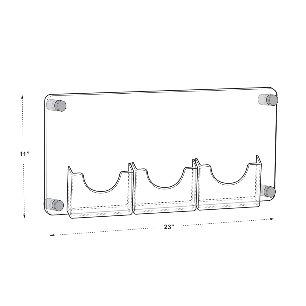Azar Displays 3-Pocket Bifold Wall Brochure Holder, 11in x 23in, Clear/Black Caps