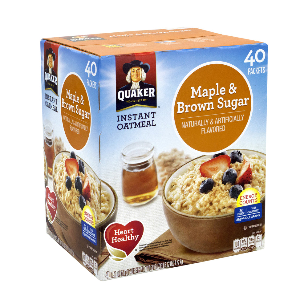 Quaker Instant Oatmeal Packets, Maple And Brown Sugar, Box Of 40 Packets