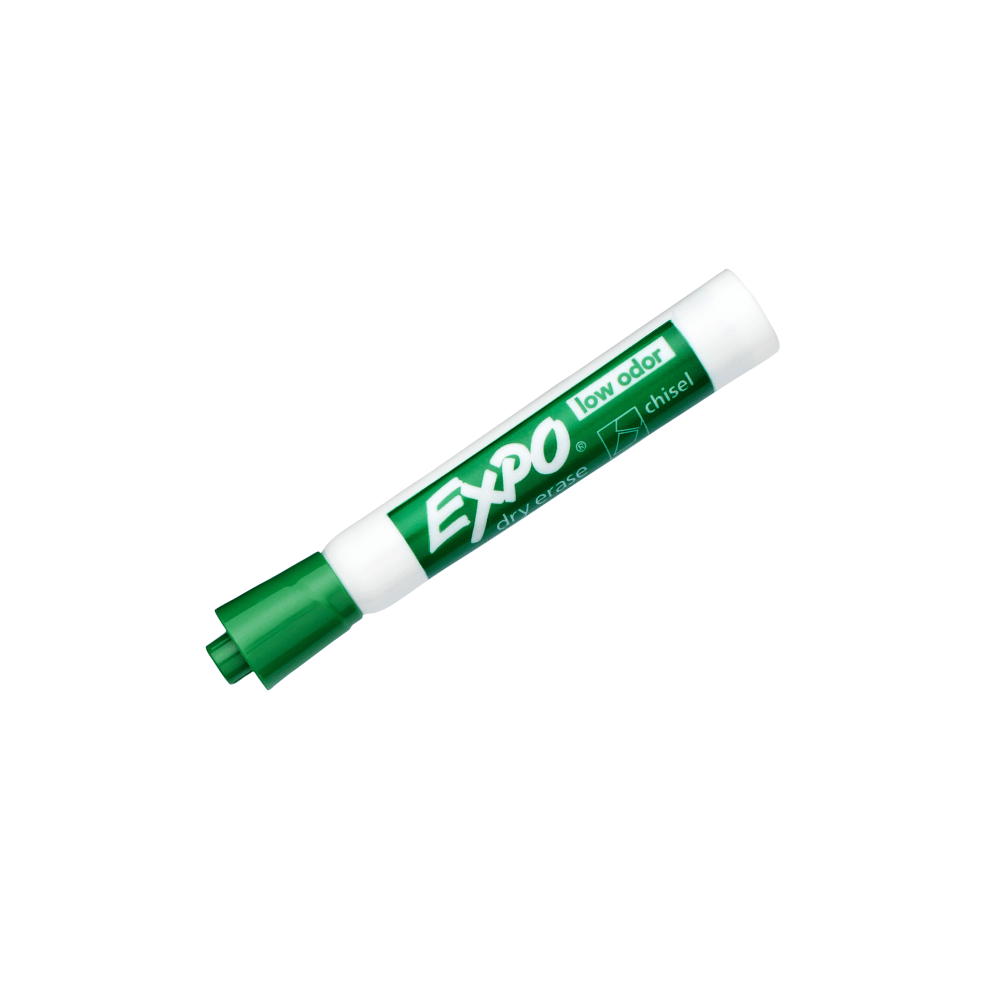 EXPO Low-Odor Dry-Erase Marker, Chisel Point, Green, Pack of 12