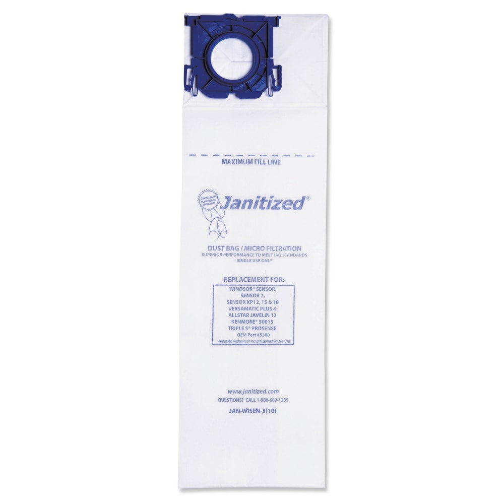 Janitized Windsor Sensor Vacuum Filter Bags, White, Pack Of 100 Bags