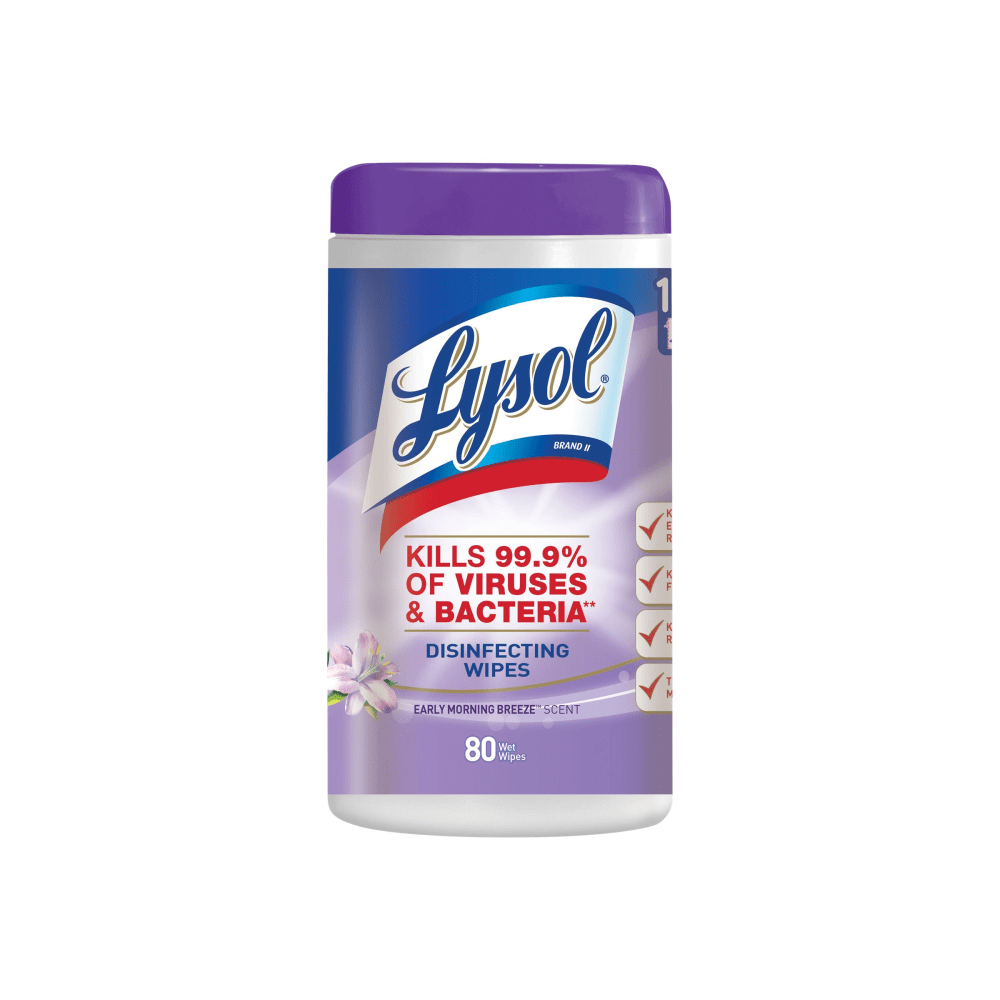 Lysol Disinfecting Wipes, Early Morning Breeze Scent, 8in x 8in, Canister Of 80